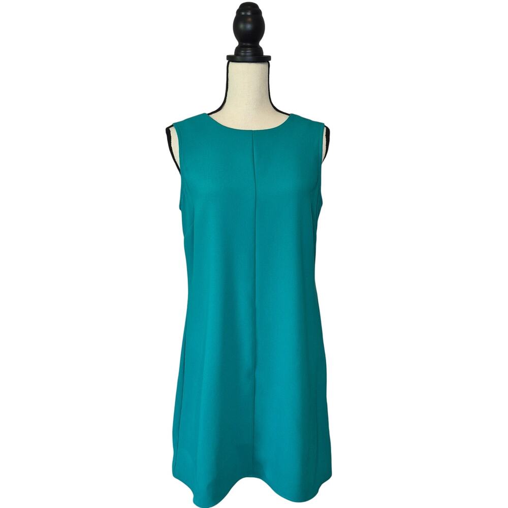 Amanda Uprichard Teal Green Sleeveless Center Seam Crepe A-Line Shift Dress Sz M